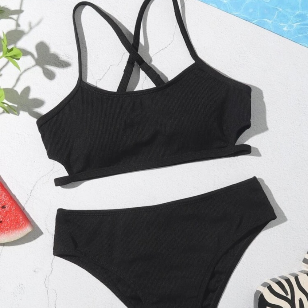 SHEIN Girls Rib Cross Back Bikini Swimsuit